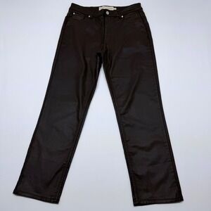 🔴 Soft Surroundings Faux Leather Pants Dark Brown Straight Leg Women's Size 8